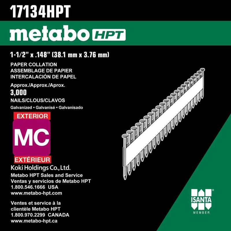 Metabo HPT Framing Nails | 1-1/2 in. x .148 in | Metal Connector, Paper Tape | 36 Degree, Strap-Tite | Smooth Shank | Heat Treated, Hot-Dipped Galvanized | 3,000 Count | 17134HPT - Image 3